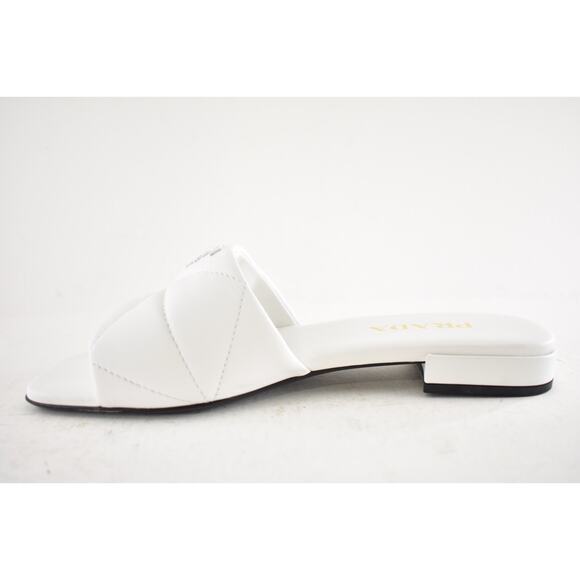 Prada White 55mm Quilted Nappa Leather Logo Slide Sandal Flat Sabots Mule 39 - Picture 15 of 16